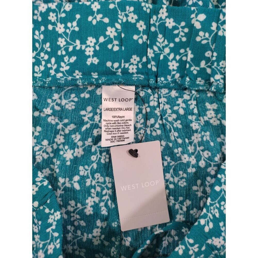 West Loop Womens Teal Floral Print Short Shorts Size L/XL Drawstring Waist NWT - Picture 3 of 6